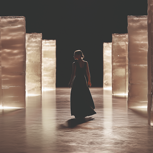 Aranżacja inspirowana kolekcją Emil Ceramica Tele di Marmo Crystal – podświetlane, kryształowe bryły i elegancka sylwetka w nowoczesnej przestrzeni